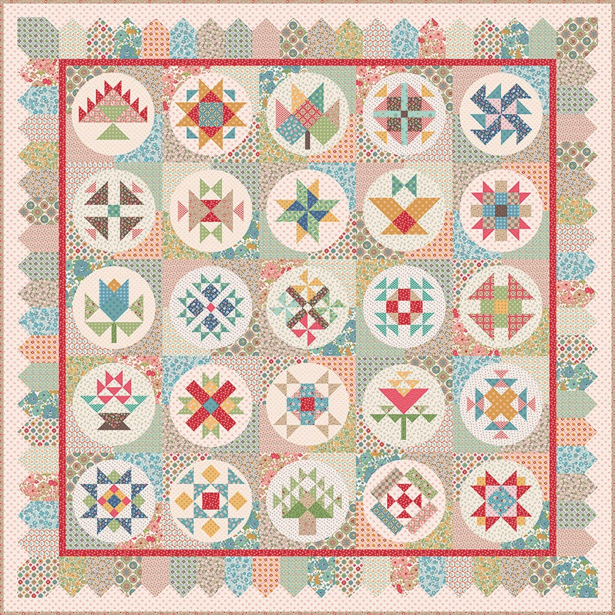 Mercantile Memories Coral Yardage C14390-Coral by Lori Holt of Bee in my Bonnet for Riley Blake Designs Sold in 1/2 yard increments.