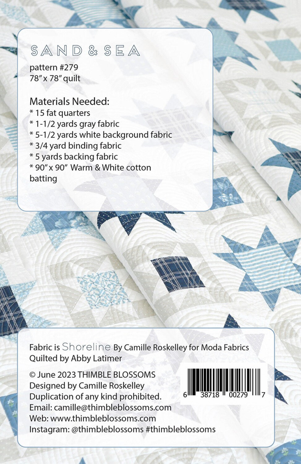 Sand And Sea Quilt Pattern by Thimble Blossoms TBL279 size - 78” x 78” Printed Pattern ONLY