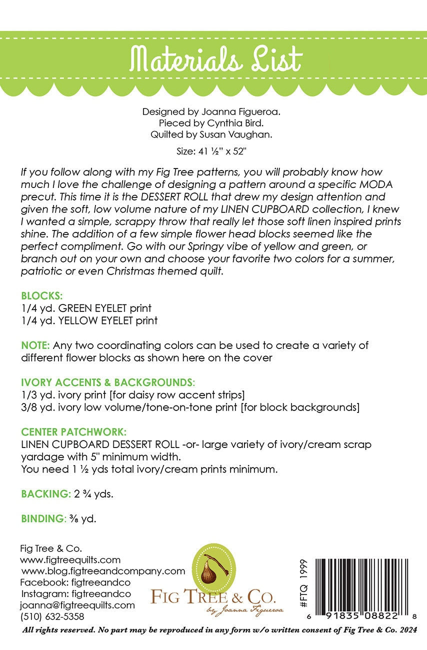 January Blooms FTQ1999 From Fig Tree Quilts By Joanna Figueroa, Printed Pattern 41-1/2in x 52in make from low volume scraps