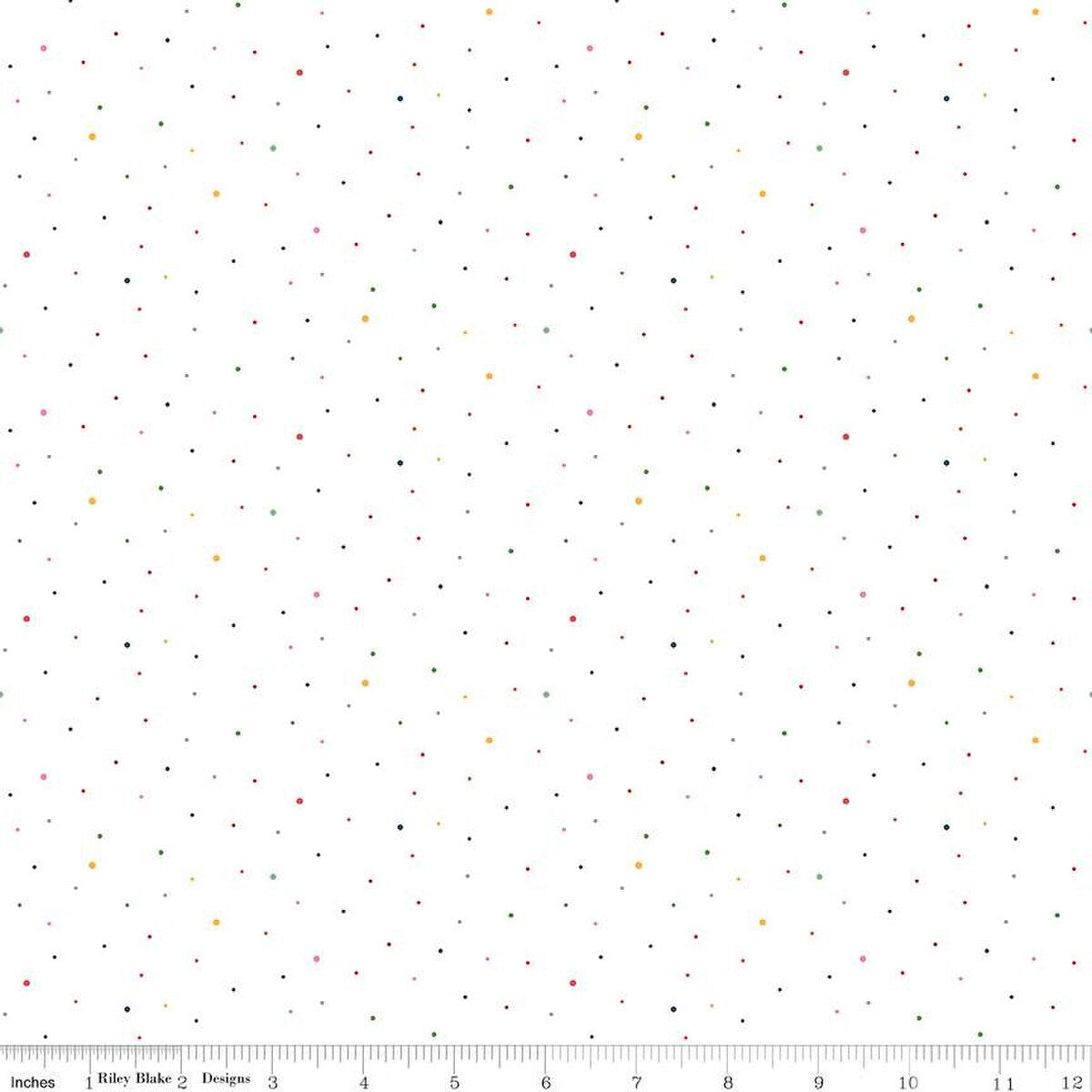 Riley Blake Dapple Dot on White Rainbow by RBD Designers C645-Rainbow Sold in 1/2 Yard increments