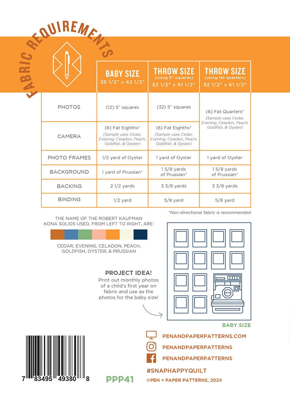 Snap Happy Quilt Pattern PPP41 from Pen & Paper Patterns By Lindsey Neil three sizes