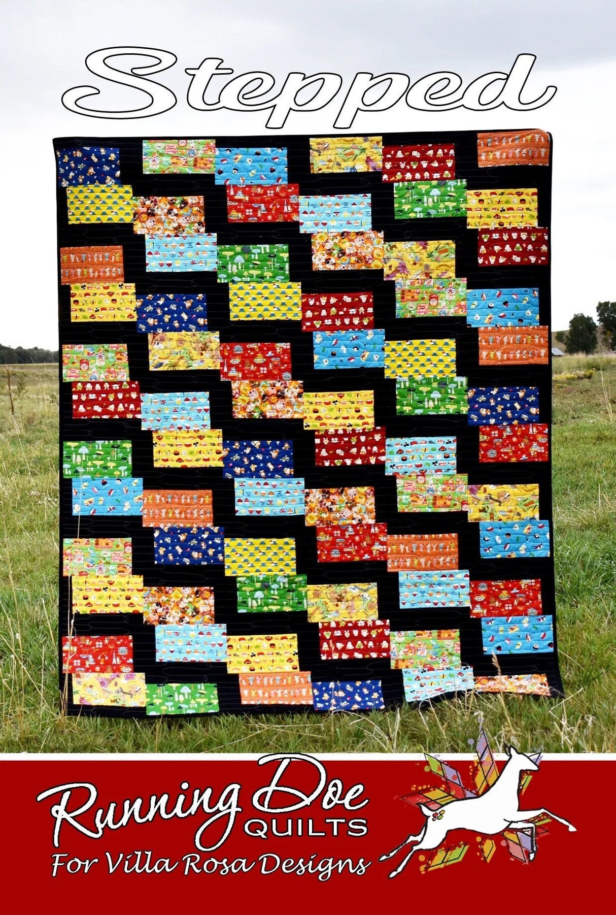 Stepped Quilt Pattern Card by Running Doe for Villa Rosa Designs finished size 66"x78"
