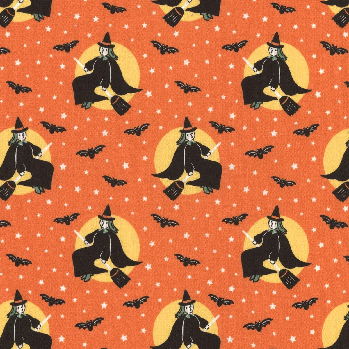 Sweet Tooth Little Witch Orange ST24318 by Poppie Cotton Sold in 1/2 yard increments