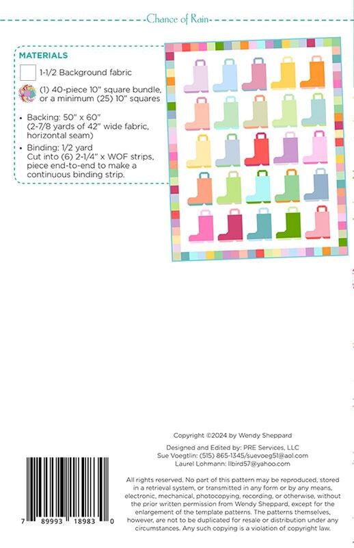 Chance of Rain Printed Quilt Pattern WS78 by Wendy Sheppard 50" x 60"