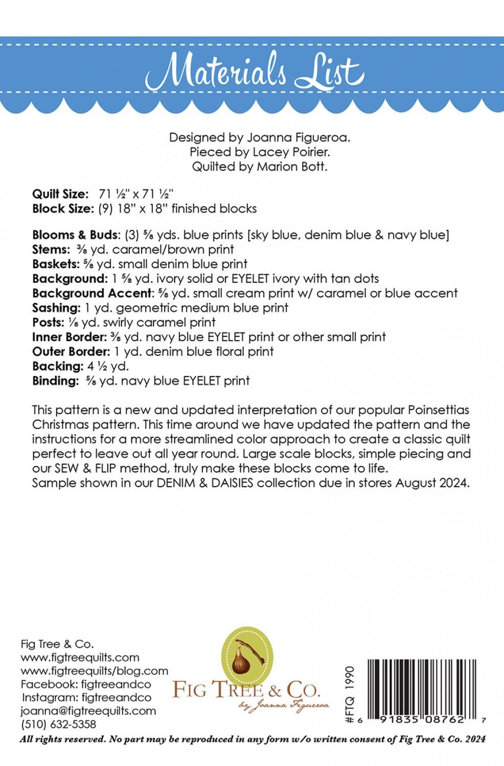 Denim Baskets Quilt Pattern by Fig Tree Quilts FTQ1990 71" x 71" Printed Pattern Only