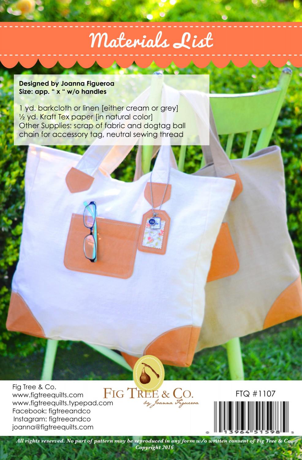 Bag Lady Bag Pattern by Fig Tree Quilts FTQ1107 18" x 19" Printed Pattern Only