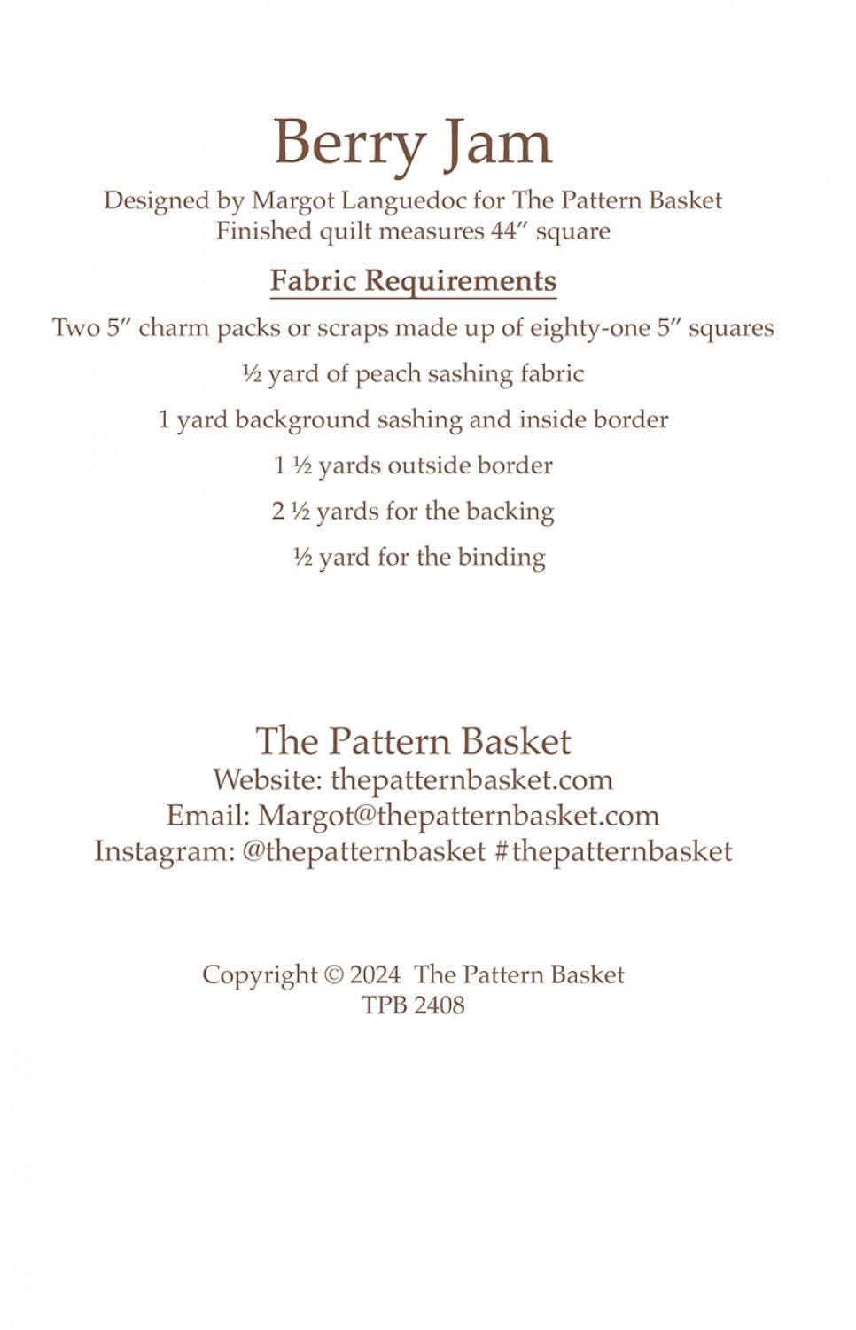 Berry Jam TPB2408 by The Pattern Basket, Margot Designs Paper Pattern ONLY