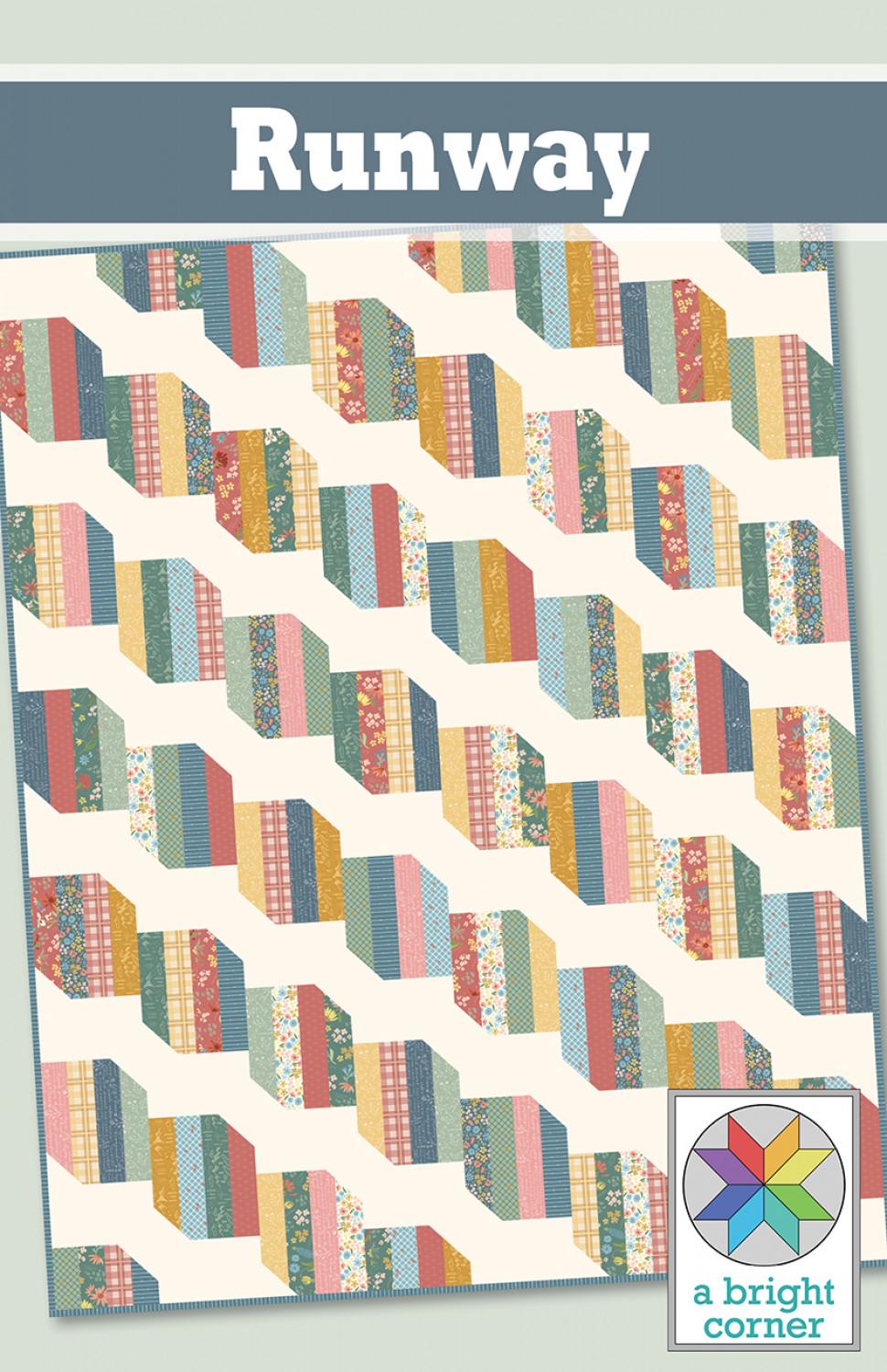 Runway Quilt Pattern AKBC350 Printed Pattern Only by A Bright Corner Quilts - Baby, Crib, Lap, Throw, Twin, Queen and King - 7 Quilt Sizes