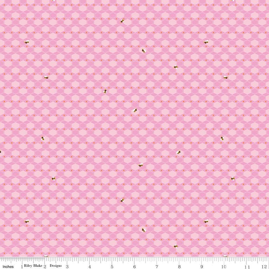 100 Aker Woods Honey Hex Pink Yardage C15715-Pink Sold in 1/2 yard increments cut continuously