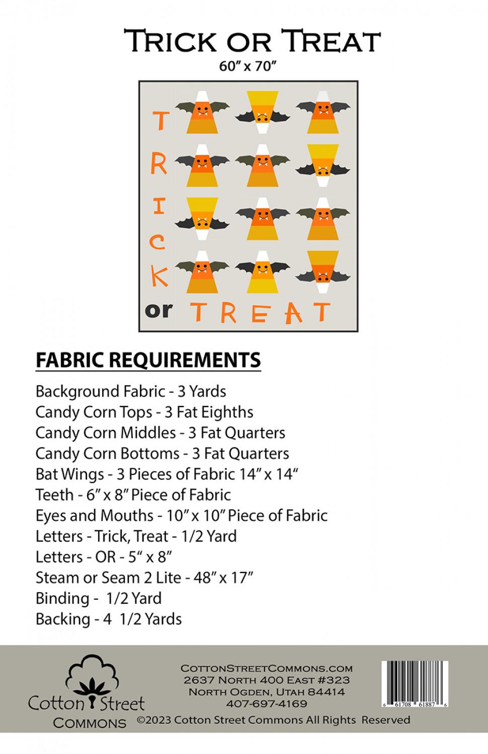 Trick or Treat by Cotton Street Commons CSC 255 , Paper pattern ONLY finished size 60 x 70