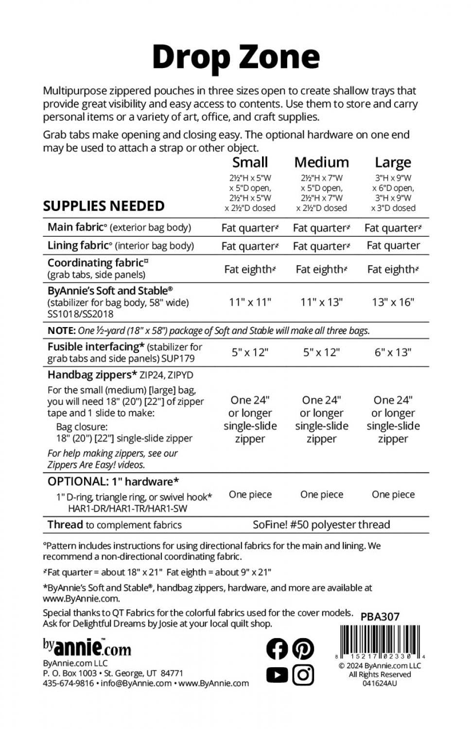 Drop Zone Pouches Pattern Paper Only PBA307 Pattern by Annie