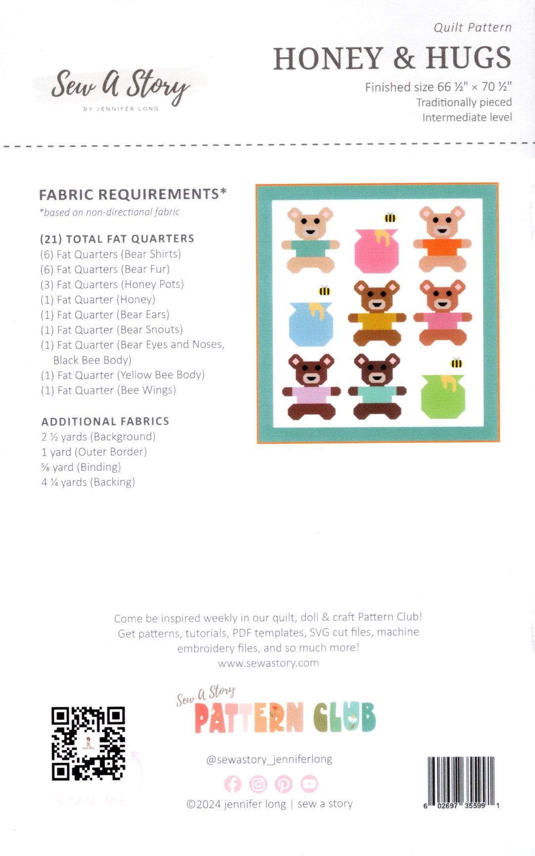 Honey and Hugs Quilt Pattern # P177 From Sew A Story / Bee Sew Inspired By Jennifer Long - 66” x 70” lap size, fat quarter friendly