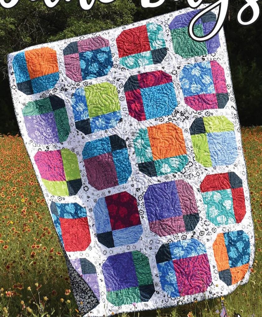 June Bugs Quilt Pattern Card by Running Doe Quilts for Villa Rosa Designs finished size 54" x 66"