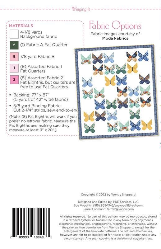 Winging It Printed Quilt Pattern WS49 by Wendy Sheppard 69" x 79"