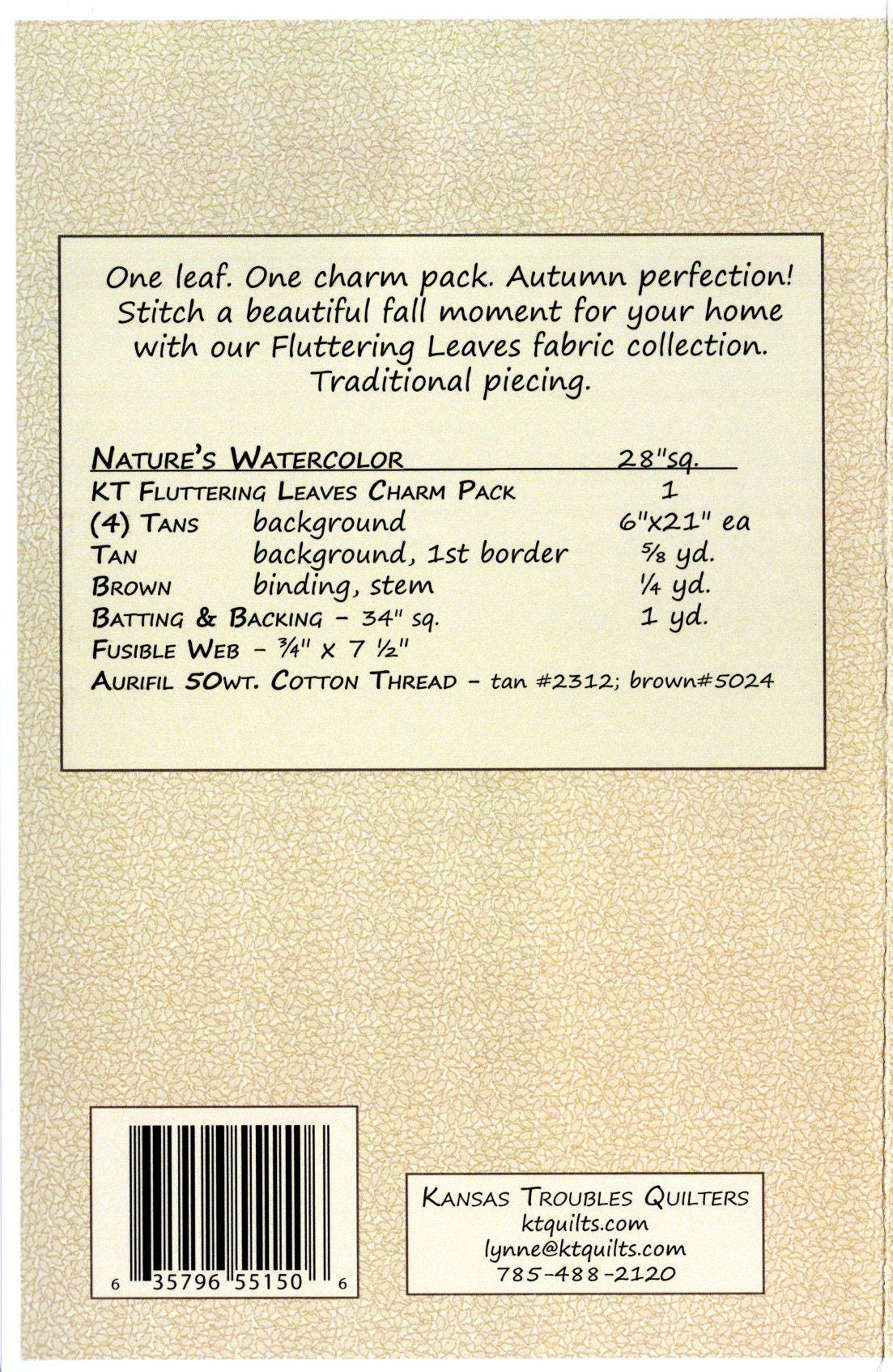 Nature's Watercolor Fluttering Leaves Charm QuiltPattern Only - 55150 From Kansas Troubles Quilters By Lynne Hagmeier final size is 28 inch