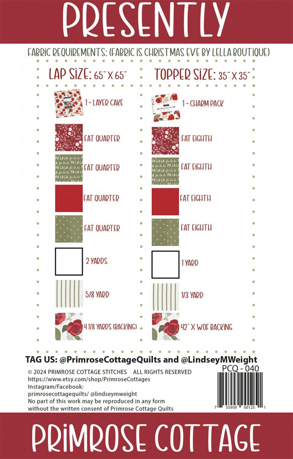 Presently PCQ-040 quilting pattern by Primrose Cottage Quilts