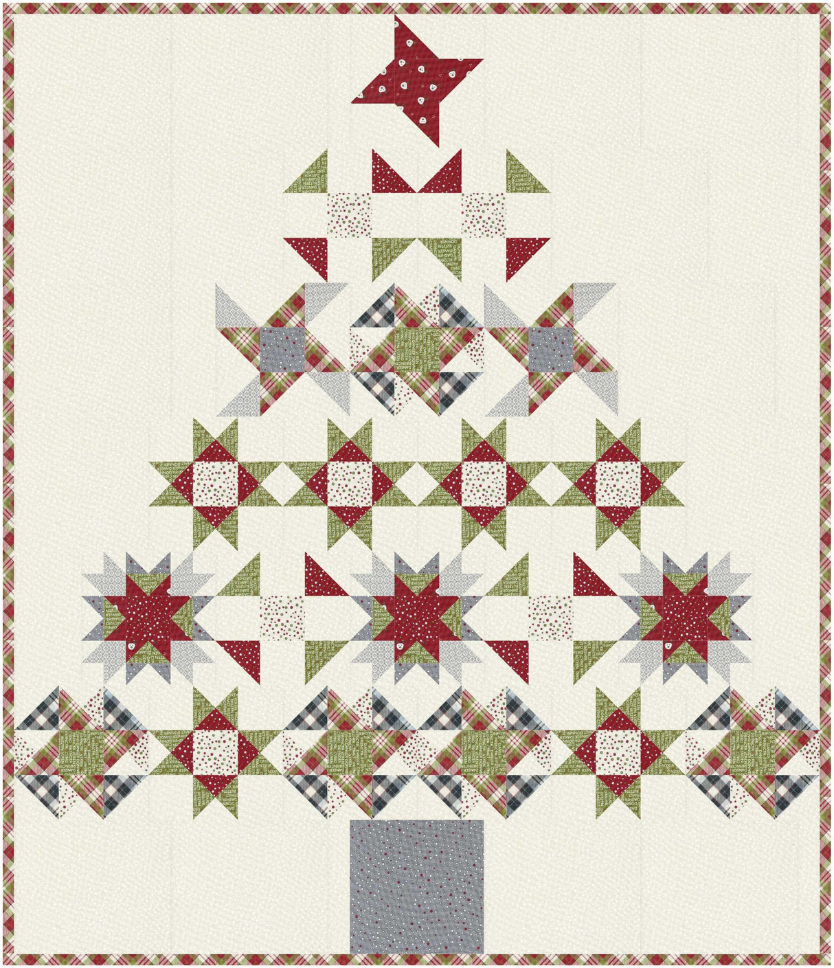 a quilted christmas tree with red and green stars