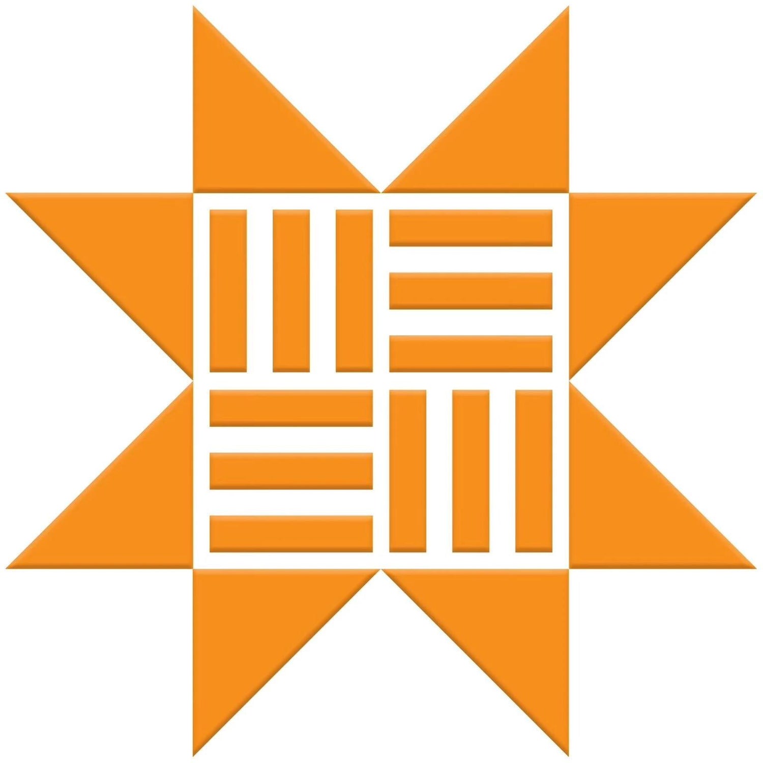 an orange and white logo with a star in the middle