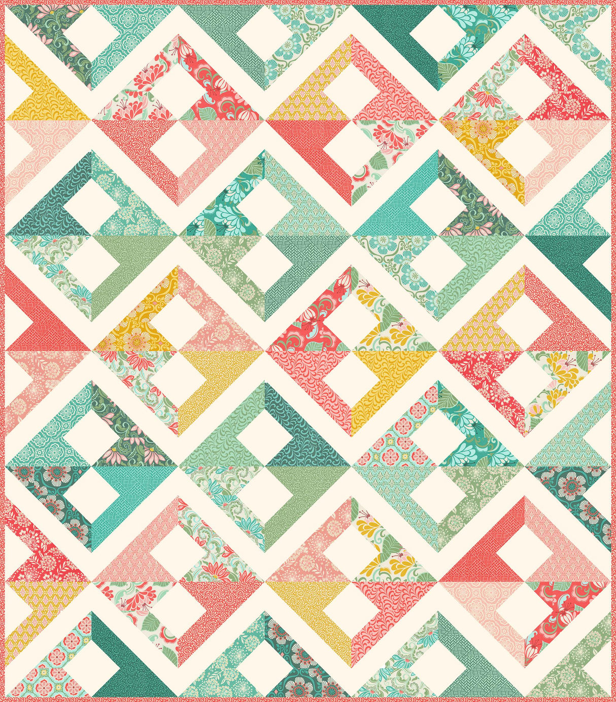 a colorful quilt with many different patterns on it