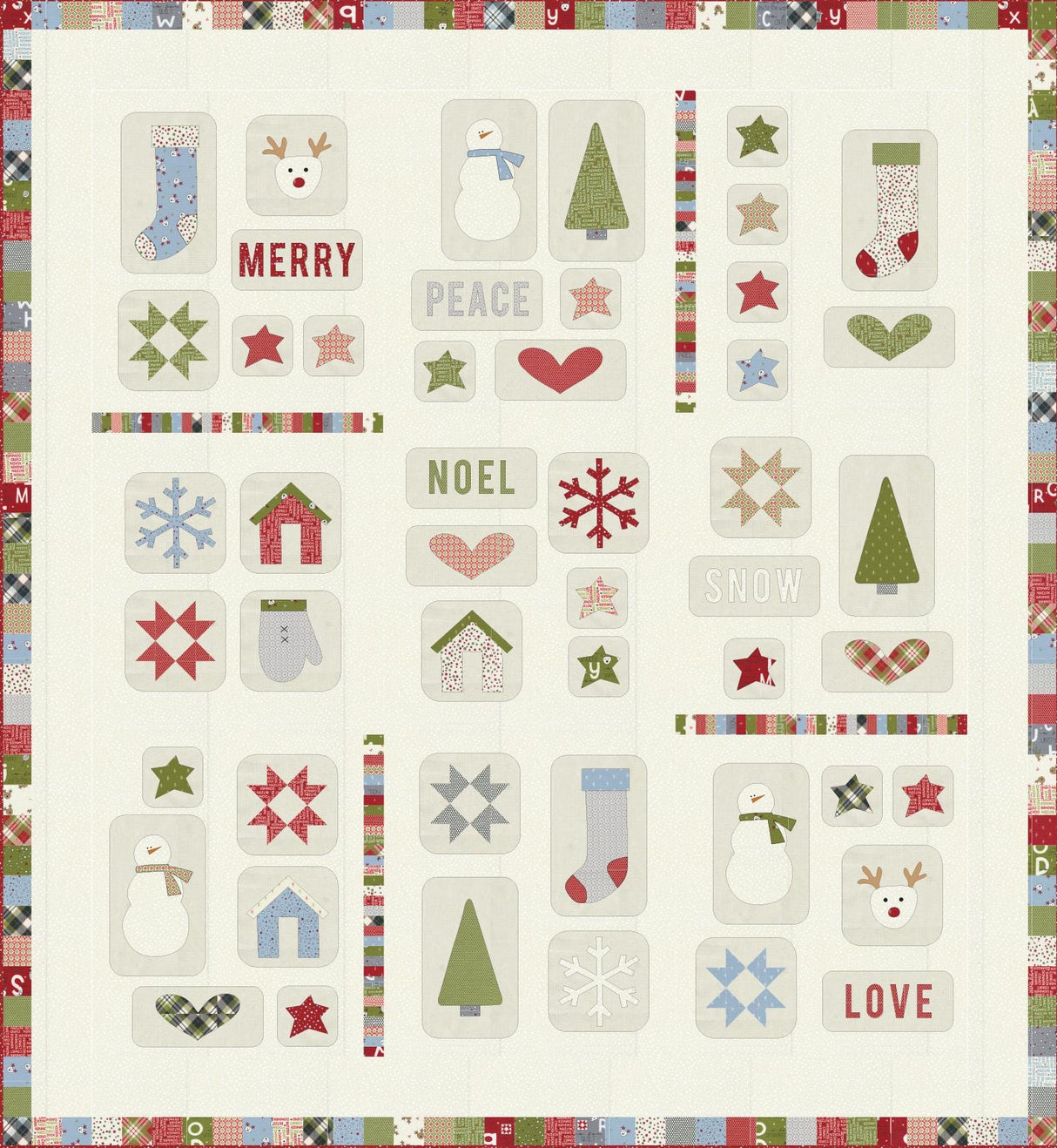 a christmas quilt with a lot of different things on it