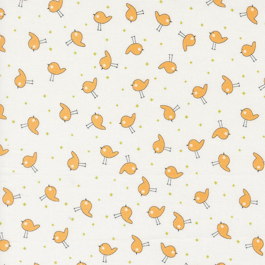 a white background with yellow birds and stars