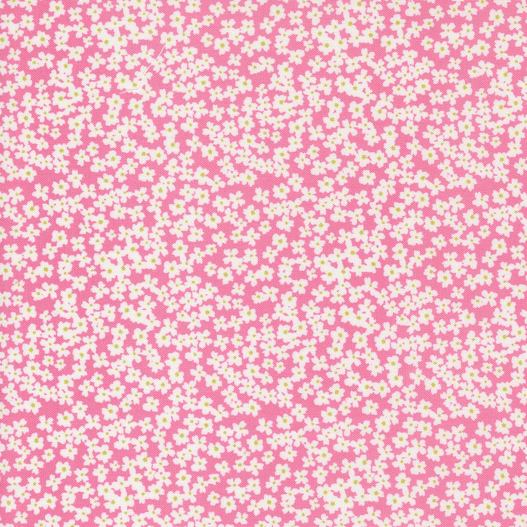 a pink and white background with small white flowers