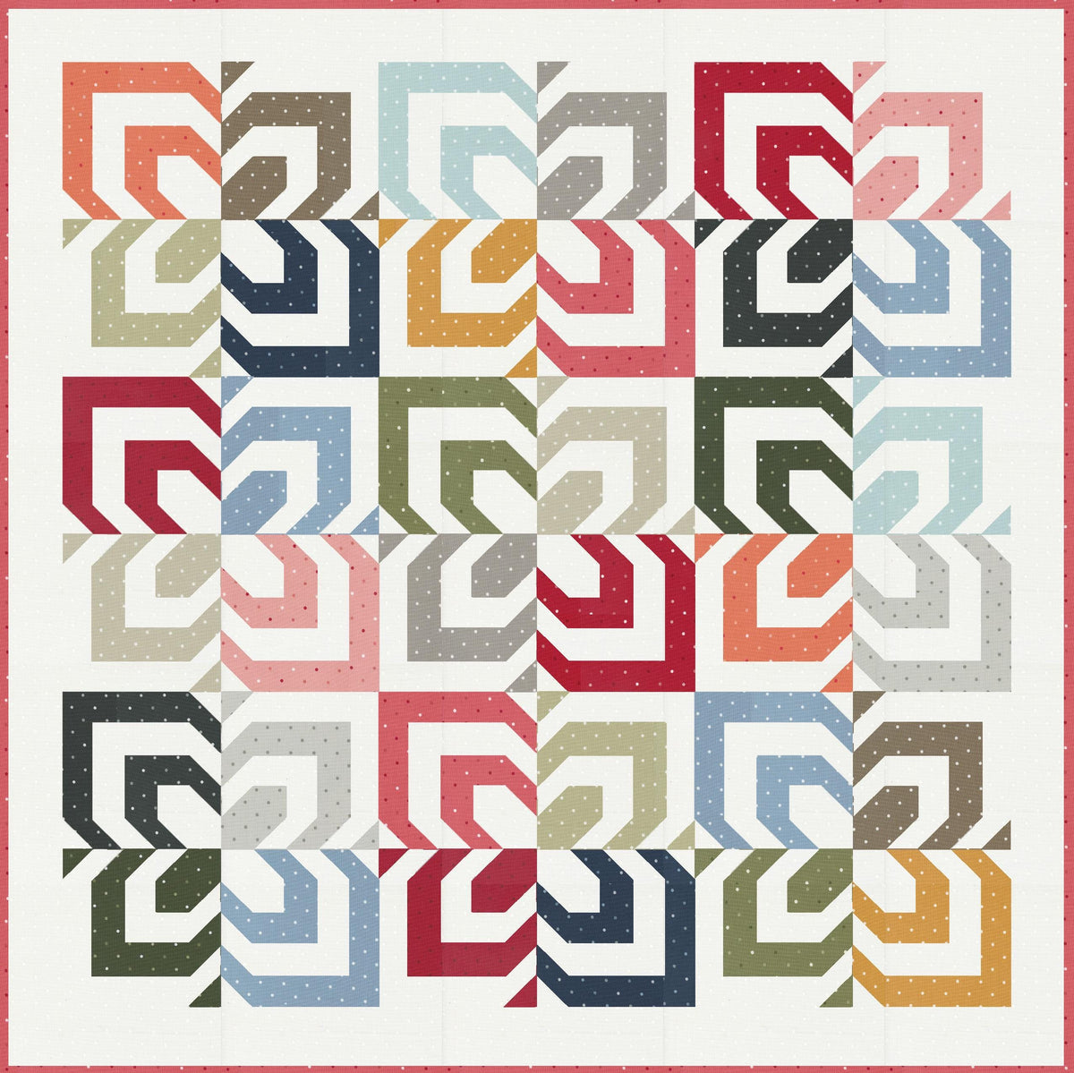 a multicolored quilt on a white background