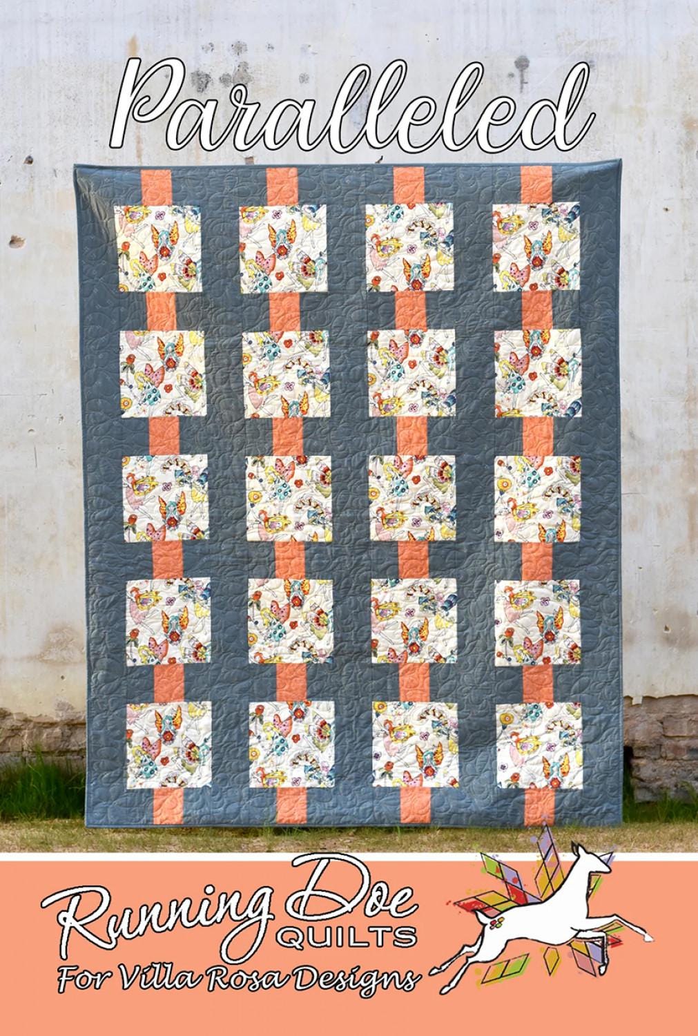 Paralleled Quilt Pattern Card by Running Doe Quilts for Villa Rosa Designs finished size 62" x 77"