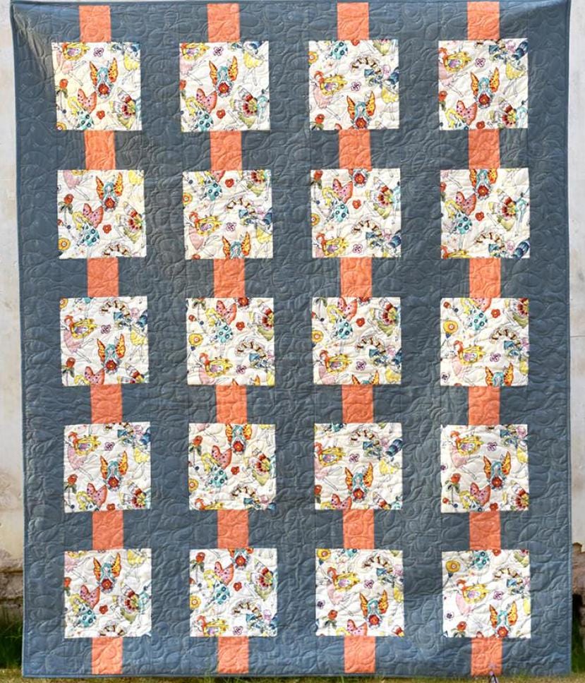 Paralleled Quilt Pattern Card by Running Doe Quilts for Villa Rosa Designs finished size 62" x 77"