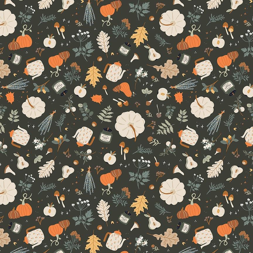 Pumpkin Spice Forage Shrubs by Simple Simon & Company C14992-Shrubs for Riley Blake Designs Sold in 1/2 yard increments