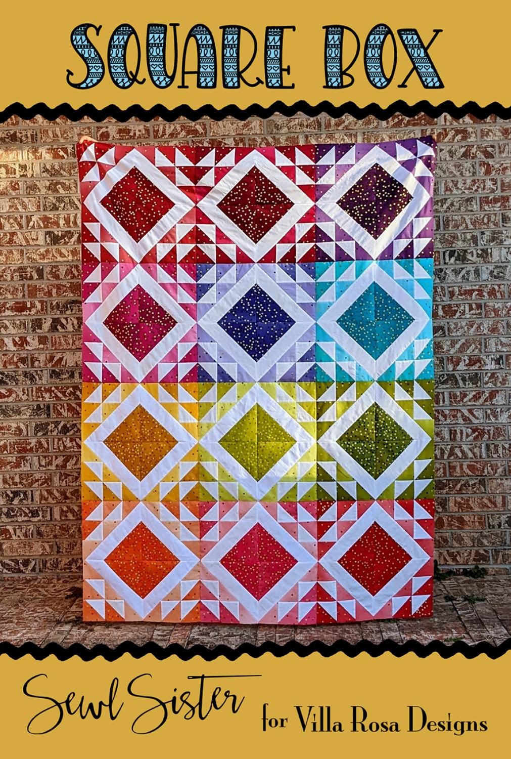 Square Box Printed Pattern by Sewl Sister for Villa Rosa Designs Size 54" x 72"