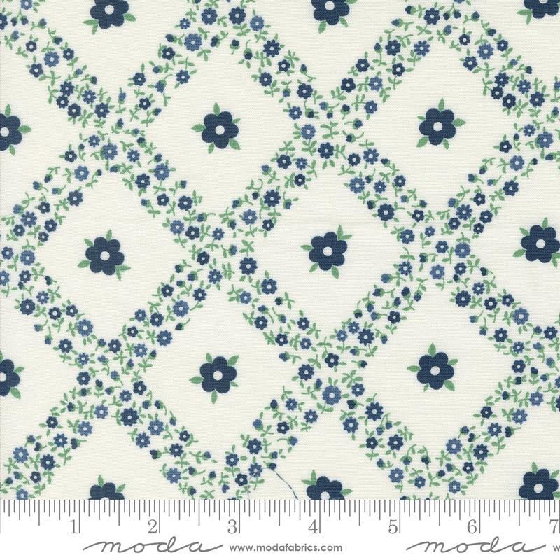 Rosemary Cottage Trellis Cream Navy Yardage by 55311-24 Camille Roskelly for Moda Fabrics Sold in 1/2 Yard Increments Cut Continuously