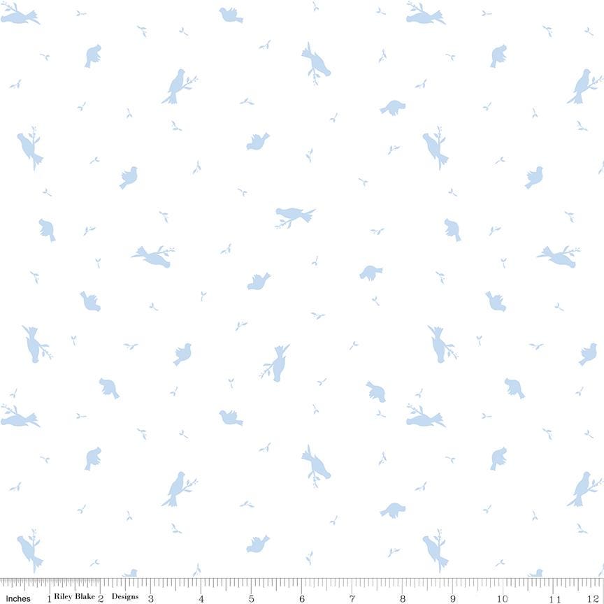 a white background with blue birds on it