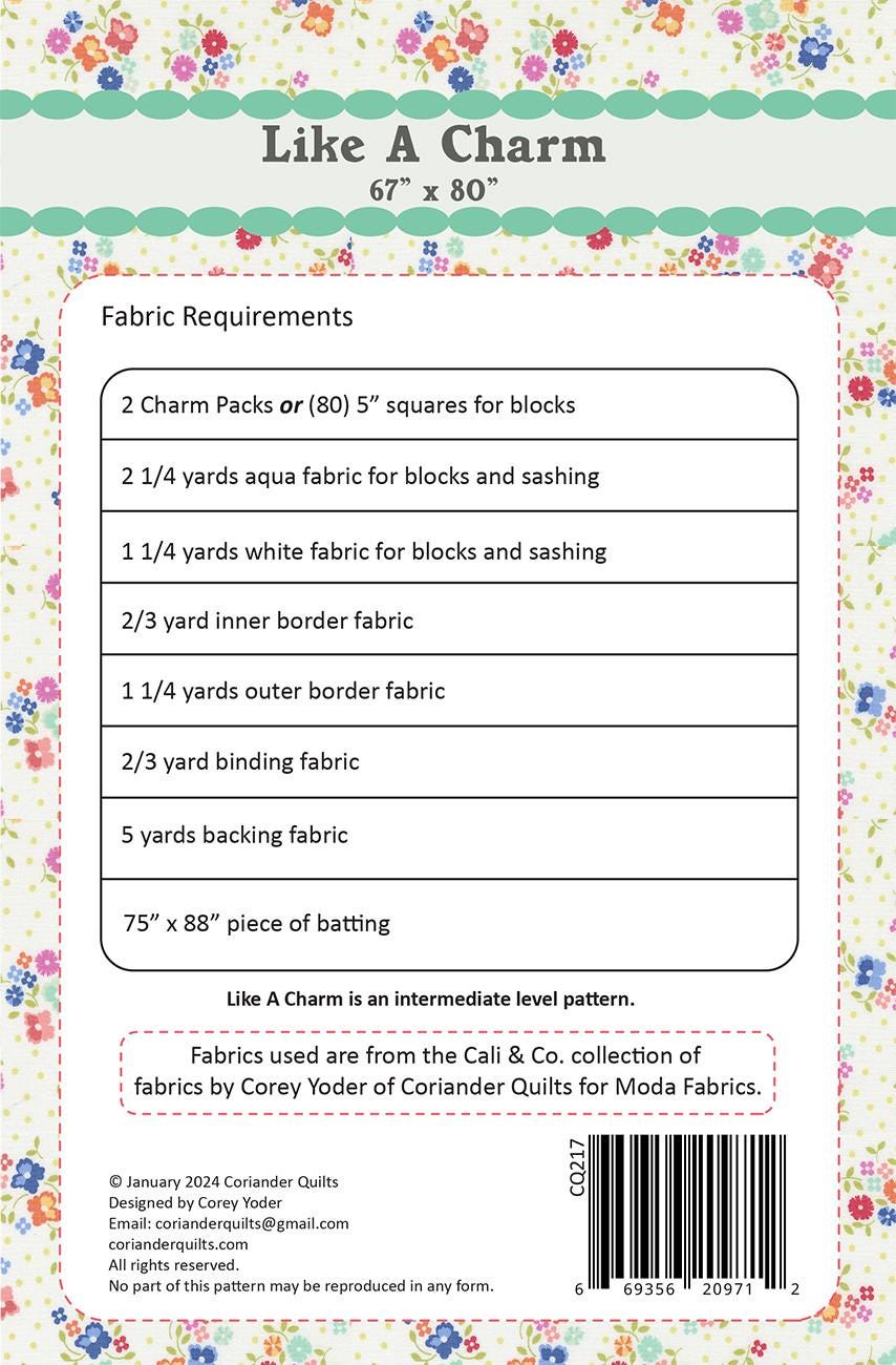 Like a Charm # 217 by Cory Yoder for Coriander Quilts 67" x 80"