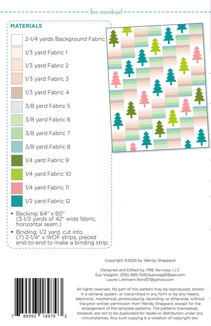 Tree-mendous! WS74 By Wendy Sheppard Printed Pattern Only Finished 56" x 72"