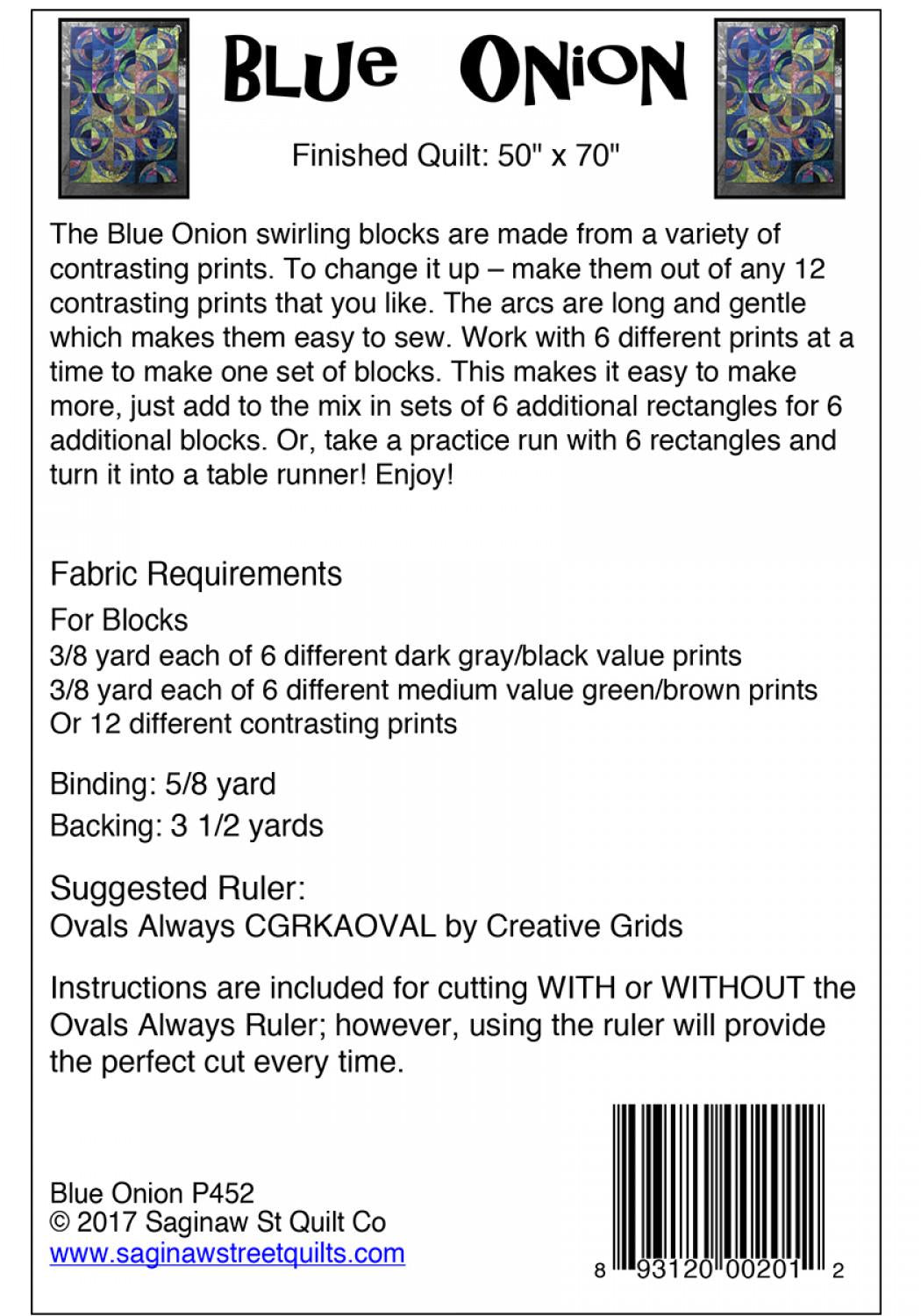 Blue Onion Quilt Pattern by Saginaw St Quilts, Finished Size 50" x 70"