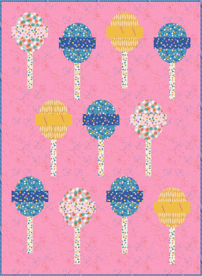 a pink background with a bunch of lollipops on it
