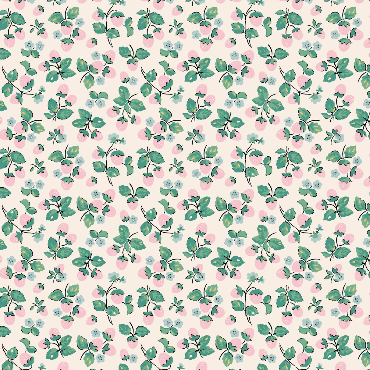 Home Sweet Home Strawberry Cake Cream VR24454 by Elea Lutz for Poppie Cotton Sold in 1/2 yard increments cut continuously.