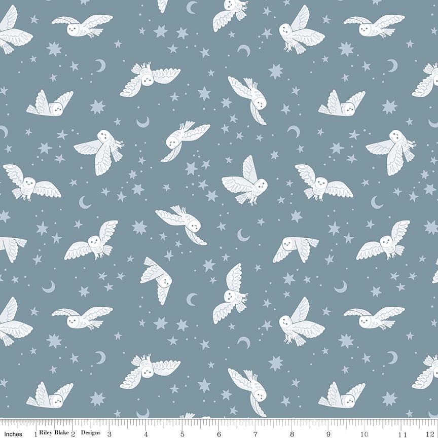 a blue background with white birds and stars