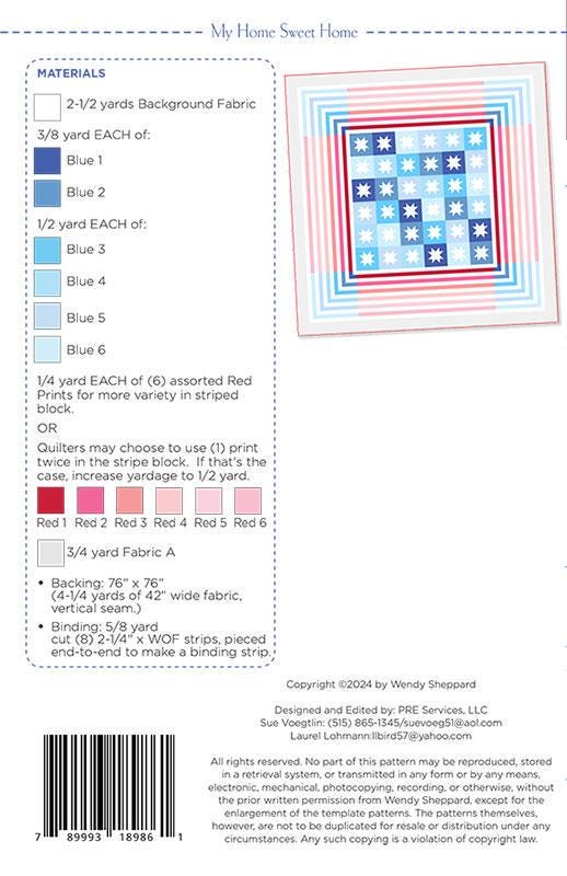 My Home Sweet Home WS81 By Wendy Sheppard Printed Pattern Only Finished 68" x 68"