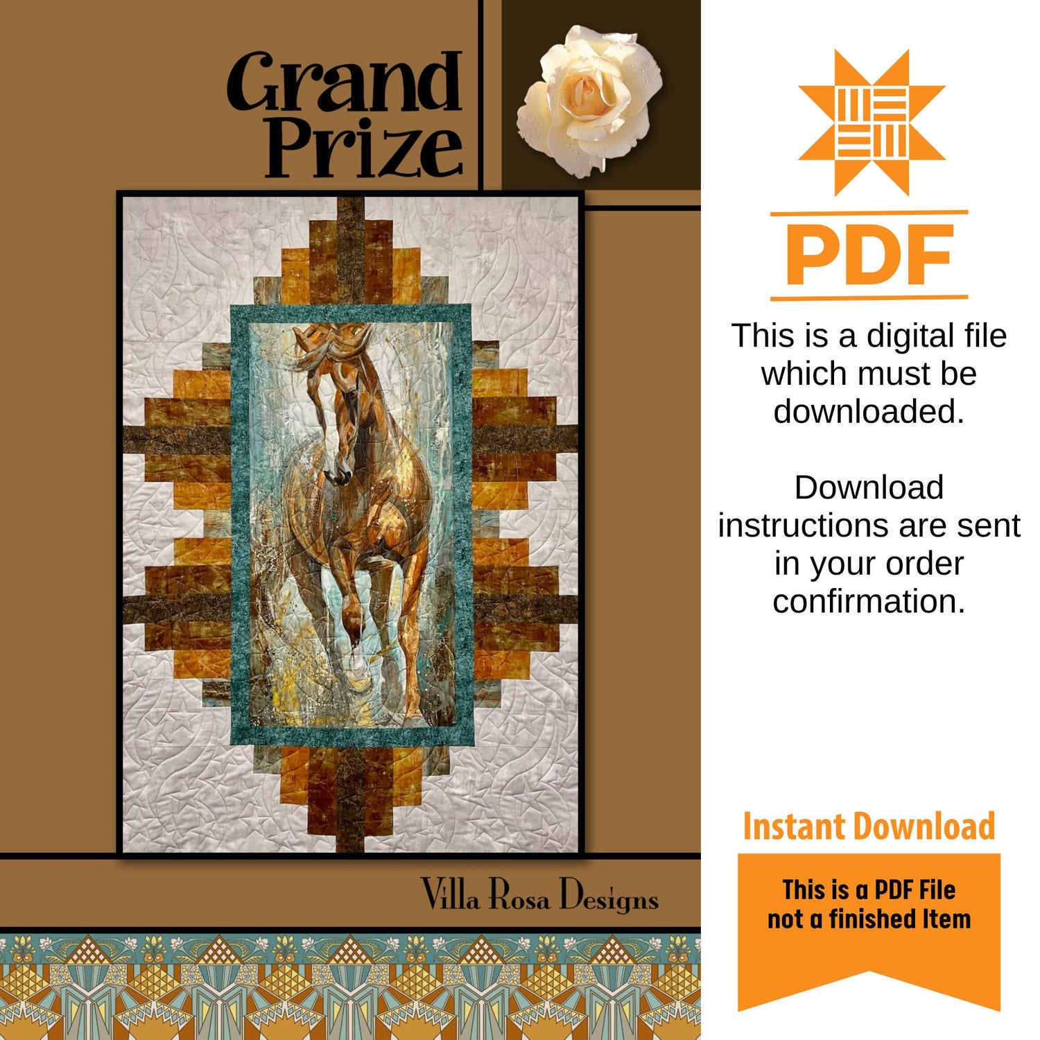 Grand Prize Panel Quilt Pattern - INSTANT DIGITAL DOWNLOAD - From Villa Rosa Designs 51in x 69in