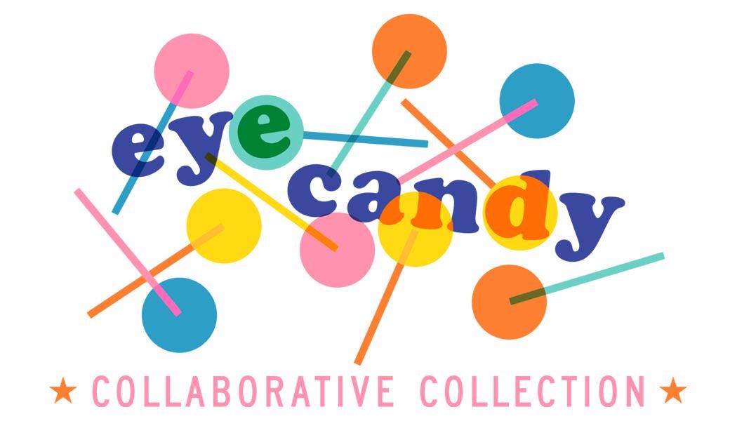 the eye candy logo with colorful circles and stars