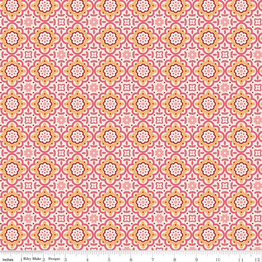 Piece and Plenty Coral Cheerful Yardage C15882-Coral by Lori Holt for Riley Blake Designs sold by 1/2 yard increments
