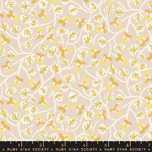 a yellow and pink floral pattern on a beige background