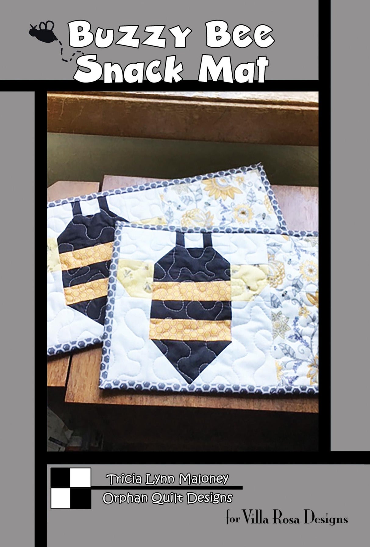 Buzzy Bee Snack Mat Pattern Only (makes 2) - INSTANT DIGITAL DOWNLOAD - From Orphan Quilts for Villa Rosa Designs Size 8" x 14"