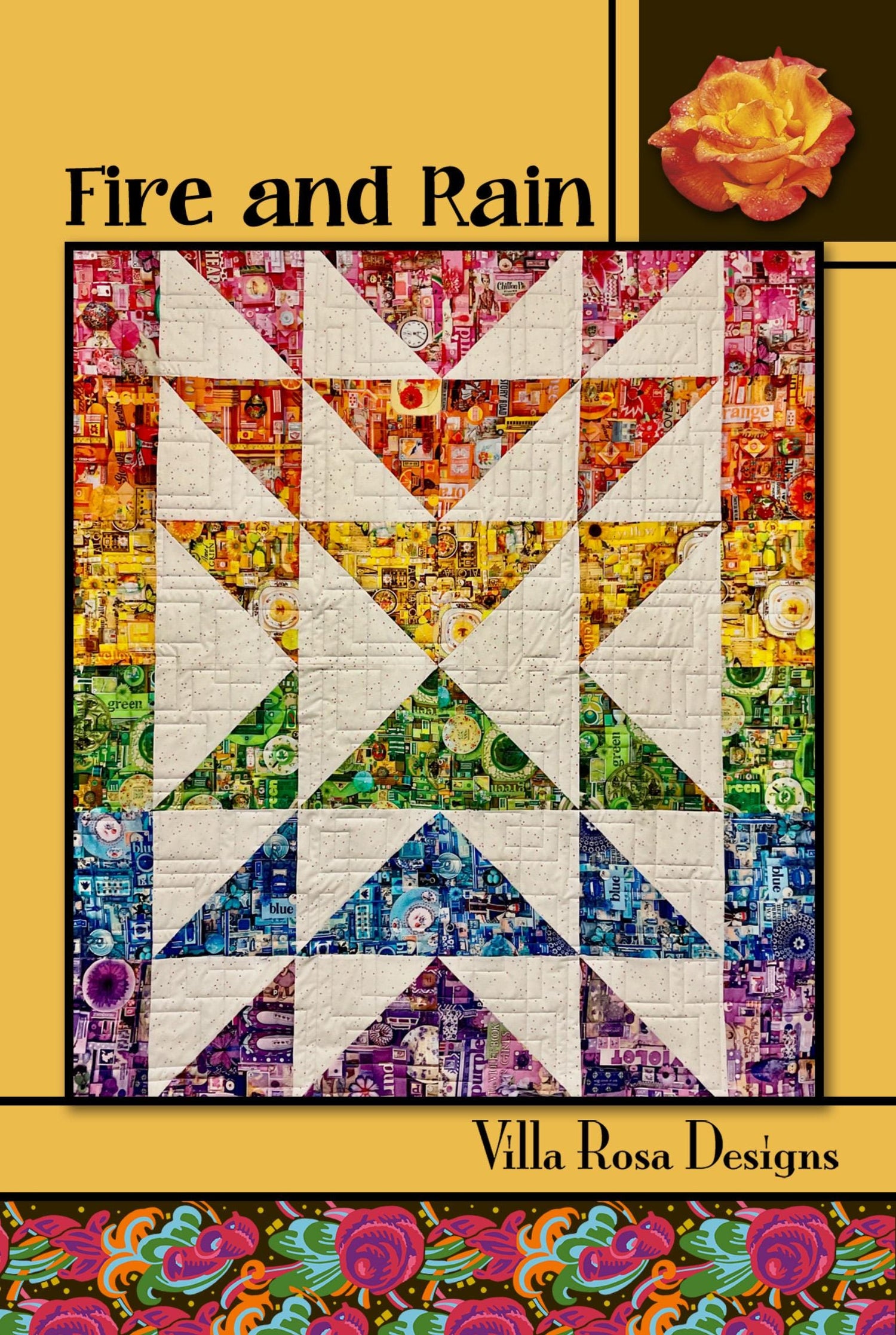 Fire and Rain Quilt Pattern Only - INSTANT DIGITAL DOWNLOAD - By Villa Rosa Designs Size 48" x 54"