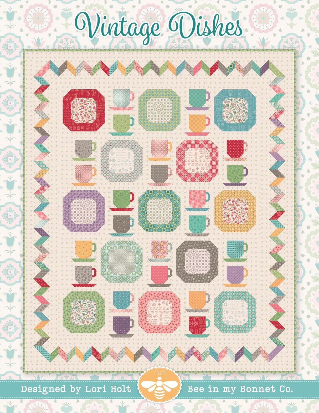 Vintage Dishes Quilt Pattern ISE-289, By Lori Holt of Bee in My Bonnet. Finished sizes: 64.5" x 76.5"