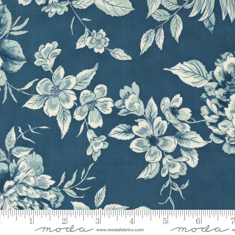 a blue and white floral print fabric