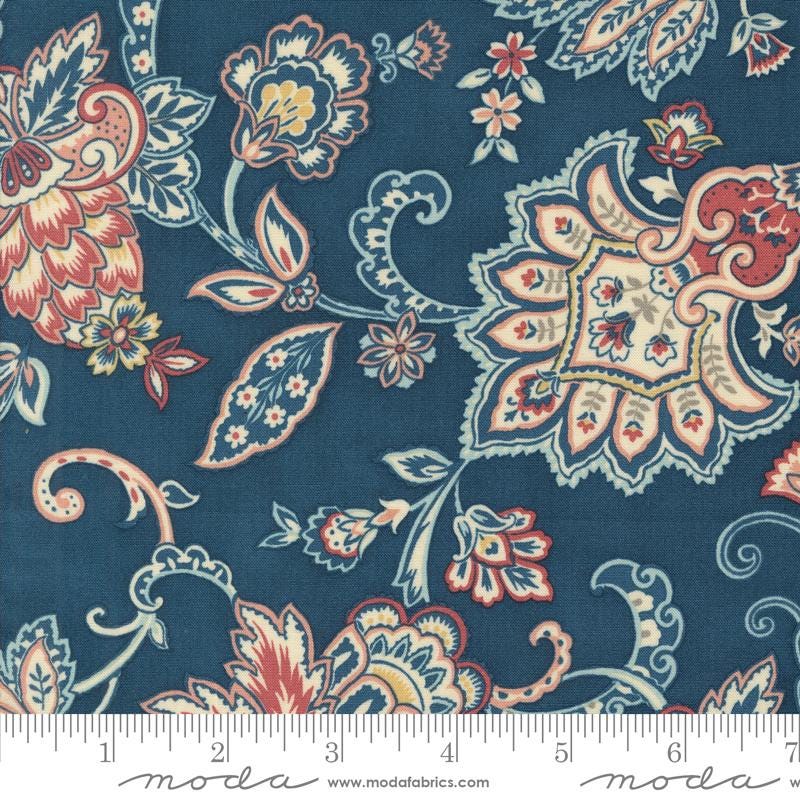 a blue and red floral print fabric