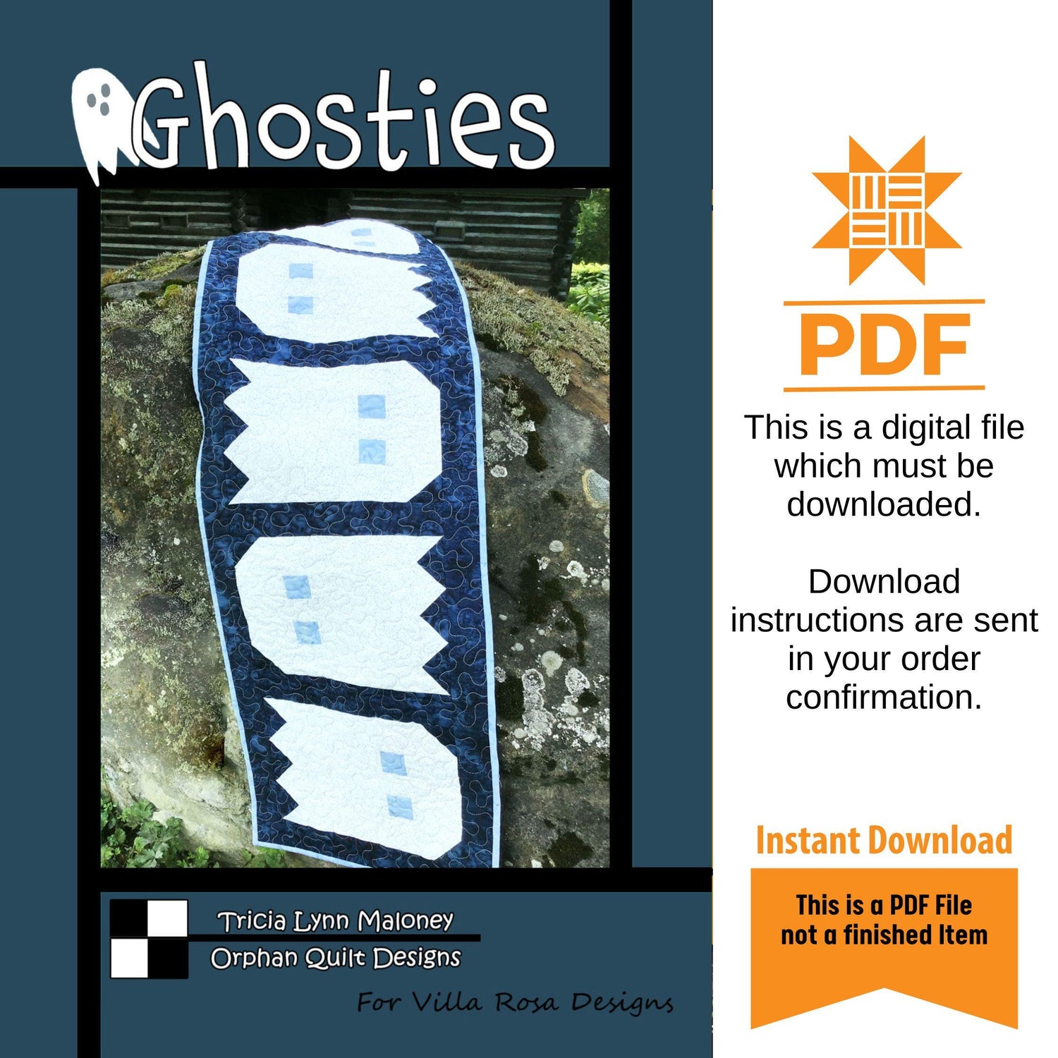 Ghosties Quilt Pattern Only - INSTANT DIGITAL DOWNLOAD - From Tricia Lynn for Villa Rosa Designs Size 16" x 57"